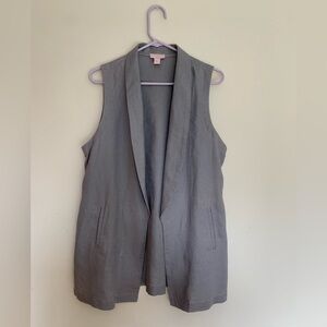 ST. TROPEZ WEST Linen Vest Size L Open Front Gray Sleeveless Pockets
